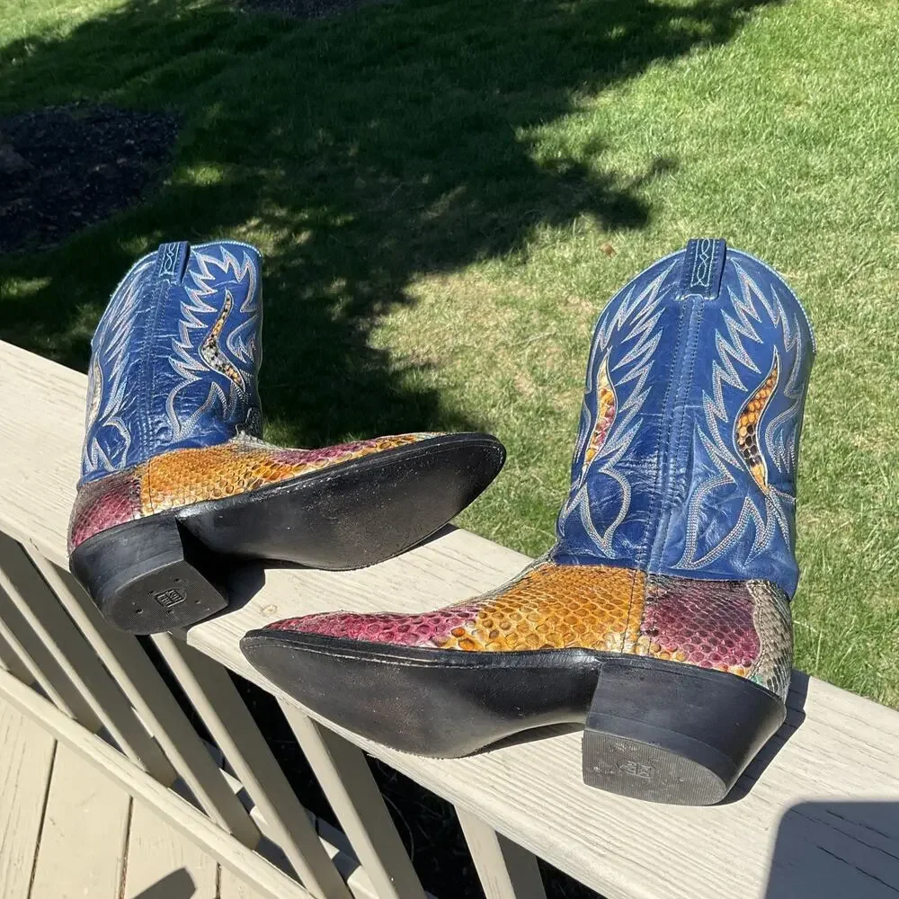 Dan Post Rainbow Python Snakeskin Western Cowgirl Cowboy Boots 14079 Womens 7 - Picture 11 of 16